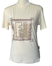 Fendi Jeans FF Logo T Shirt 42 IT 8 US Butter Cream Made In Italy Top