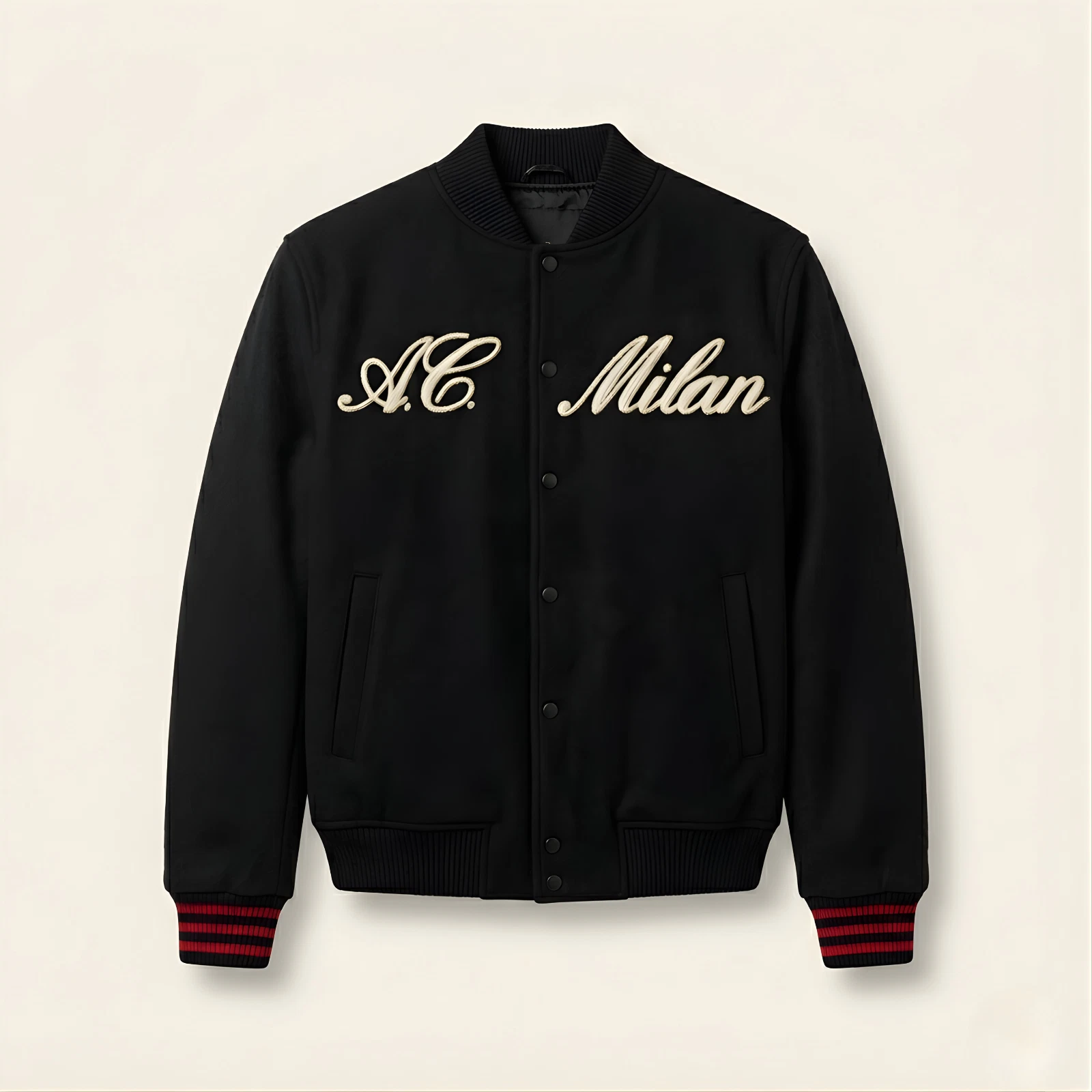 AC Milan x Yankees Varsity Jacket Black Letterman Jacket Wool Bomber Jacket