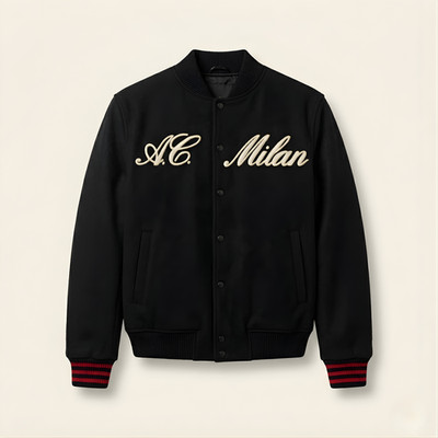 AC Milan x  Yankees Varsity Jacket Black Letterman Jacket Wool Bomber Jacket