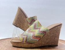 Sugar Haruki Wedge Shoes Womens Size 6M Multicolor Chevron Cork Platform Slide