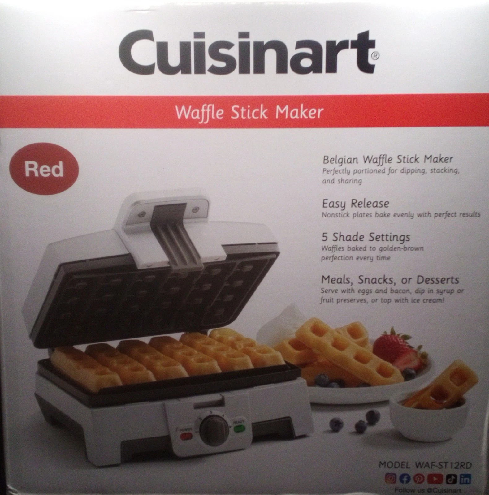 Cuisinart Waffle Stick Maker Red WAF-ST12RD Non-Stick, Easy Release
Opens in a new window or tab