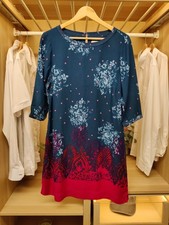 WHITE STUFF DRESS UK 14 BLUE CERISE SHIFT 3/4 SLEEVE CASUAL BEACH WORK WOMENS