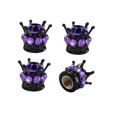 4 PCS Crown Tire Stem Valve Caps, Bling Rhinestone Crown Tire Black  Purple