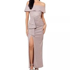 Xscape Off The Shoulder Draped Detail Leg Slit Glitter Gown Womens Size 16W