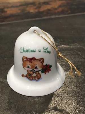 Vintage Russ Christmas Is Love Bell Ornament Kitten Cat 2 Inch