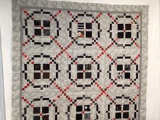Burgoyne Surround Quilt Top Gray Black & Red New Cotton 64 X 64 Inches