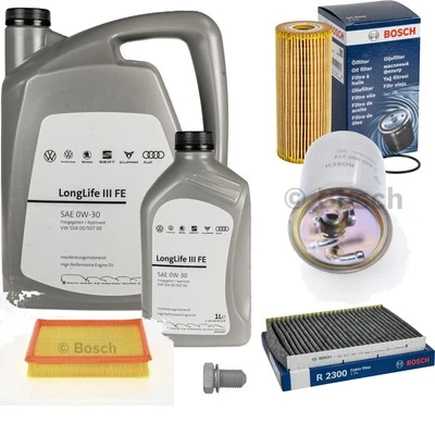 BOSCH Inspektionspaket 6 L VW Motoröl 0W-30 Longlife III FE für Caddy II Kombi - Bild 1 von 4