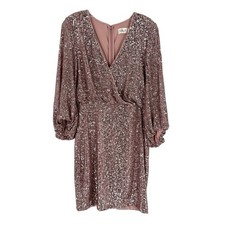Eliza J Sequin Dress Womens Size 10 Pink Sparkle V-Neck Blouson Sleeve Cocktail