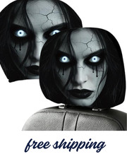 Ghost Face Headrest Covers,Scary Face Printing Auto Seat Universal Elastic Model