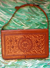 Hand Tooled Leather Purse Handbag Aztec/Mayan Symbols Antique 40s Rare