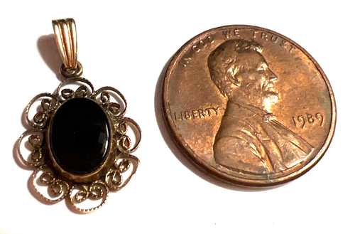 Vintage 14K Rose Gold & Onyx Charm Pendant; Yellow Gold Bale; Signed Carla - Picture 20 of 20