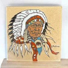 Kuhne Earthtones Tile Native American Chief Southwest Art Trivet
