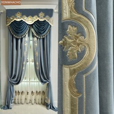 luxury Embroidery thick velvet blue cloth blackout curtain valance B714