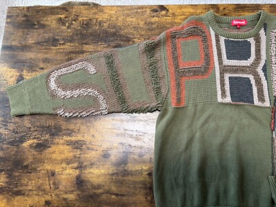 Supreme Chenille Logo Sweater 21AW Crewneck Knit Olive Khaki Supreme Chenille Logo Sweater 21AW Crewneck Knit Olive Khaki
