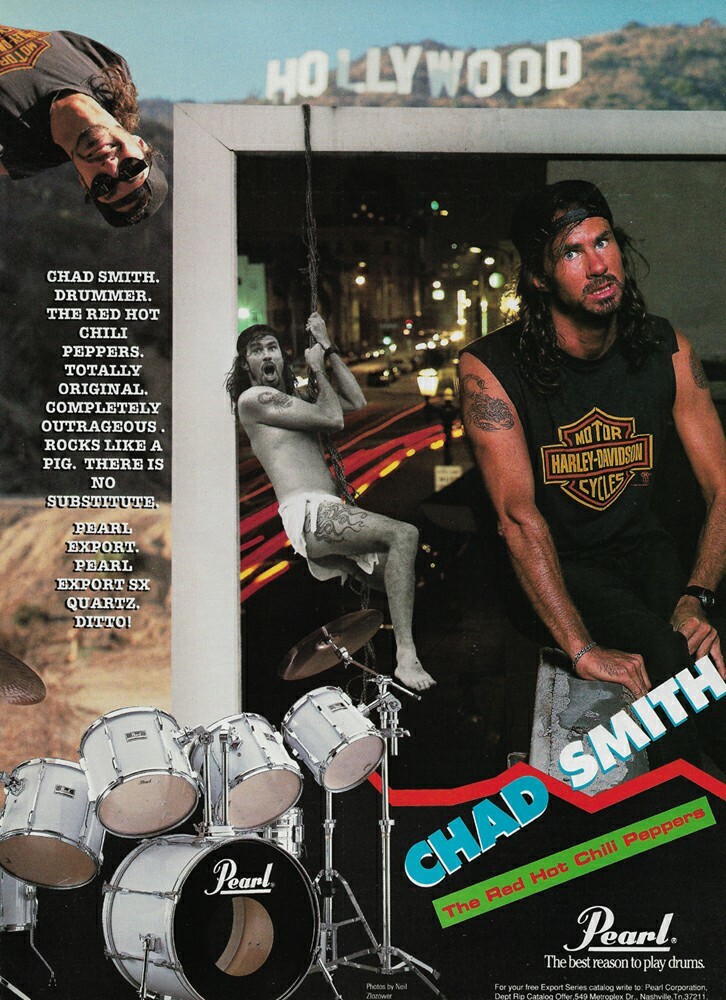 Red Hot Chili Peppers Chad Smith Pearl Drums 1991 Promo Ad 8x11