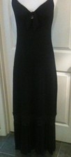 Solemio Size Medium Black Jersey Maxi Dress W Lace Insert & Tie Bust