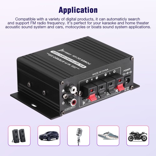 400W 12V 2 Channel Powerful Stereo Audio Power Amplifier HiFi Bass Amp