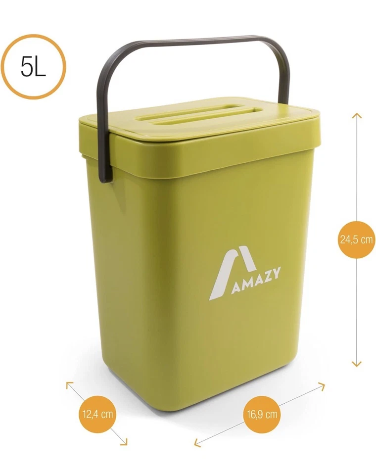 Amazy Komposteimer mit Deckel, Grün, 5 Liter, Kunststoff, 16,9 x 12,4 x 24,5 cm - Bild 2 von 4
