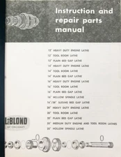 Leblond 12", 14" 16" 16/38 20", Lathe, 125 Pg, Instruction and Parts Manual COPY