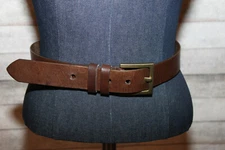 Amanda Smith Brown Leather Belt Womens Small Square  Brass Buckle