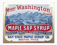 Mt. Washington Maple Sap Syrup Bay State Boston c1930's w/ Gilt Scarce