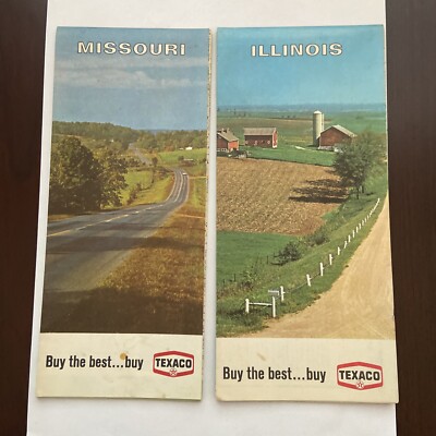 Vintage Pair Of 1968 Texaco Oil Gas Service Station Road Maps Missouri Illinois!