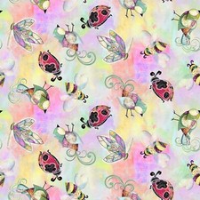 In The Meadow Dragonflies Bugs Multicolor 100 Cotton Fabric by The Yard