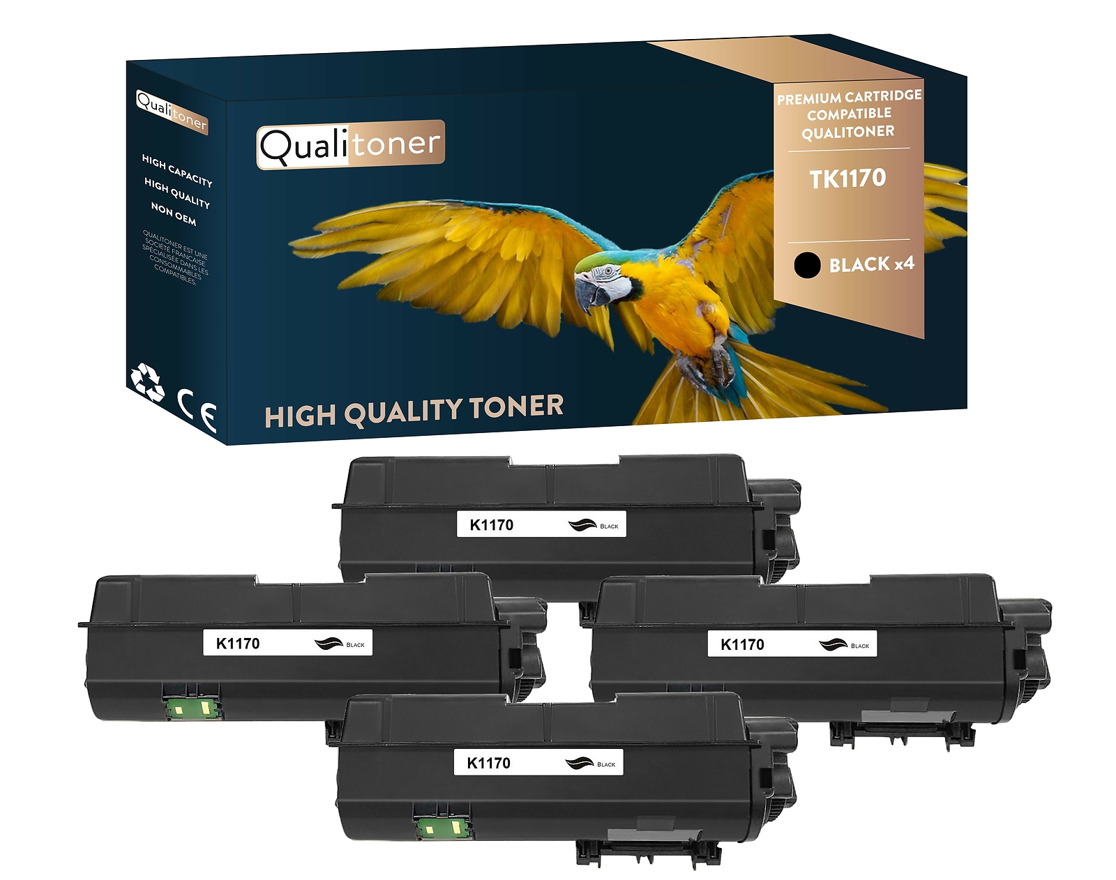 Toner TK1170 noir compatible Kyocera par Qualitoner lot de 4
