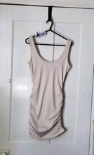Women's Skin Tone Light Beige Body Con Ruched Cut Out Back Dress MAY606