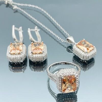 Women's Simulated Citrine Orange Stone 925 Sterling Silver Jewelry Set  Fashion