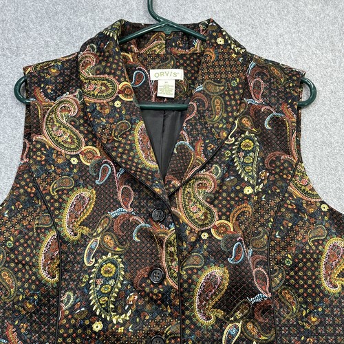 Orvis Vest Women XL Black Red Blue Paisley Lined Cottagecore Country Casual - Picture 3 of 11