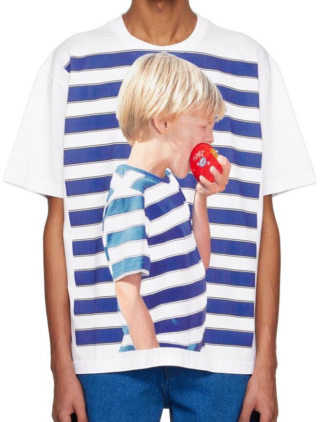 JW Anderson Boy with Apple Oversized Tee T Shirt Blue White Stripe 