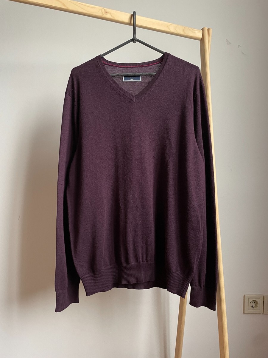 Charles Tyrwhitt Burgundy V-Neck Merino Wool Sweater Size L