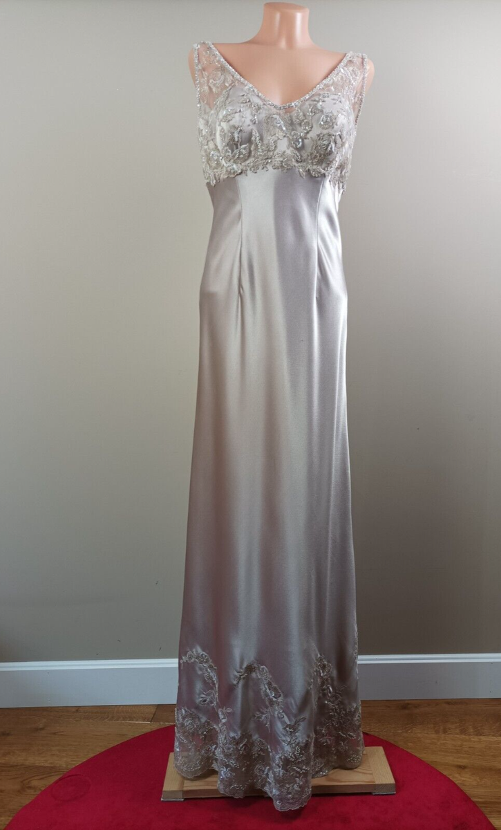 Women's Handmade Nude Slip Dress Embroidered Lace Party Evening Elegant |  eBay