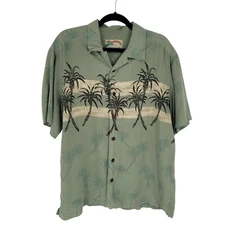 Paradise found Mens Large sage green silk Tropical Hawaiian button up shirt