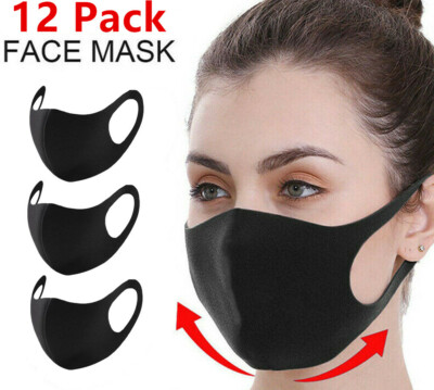 12x Black Reusable Foam Sponge Face Mask Cloth Washable Breathable Face Cover