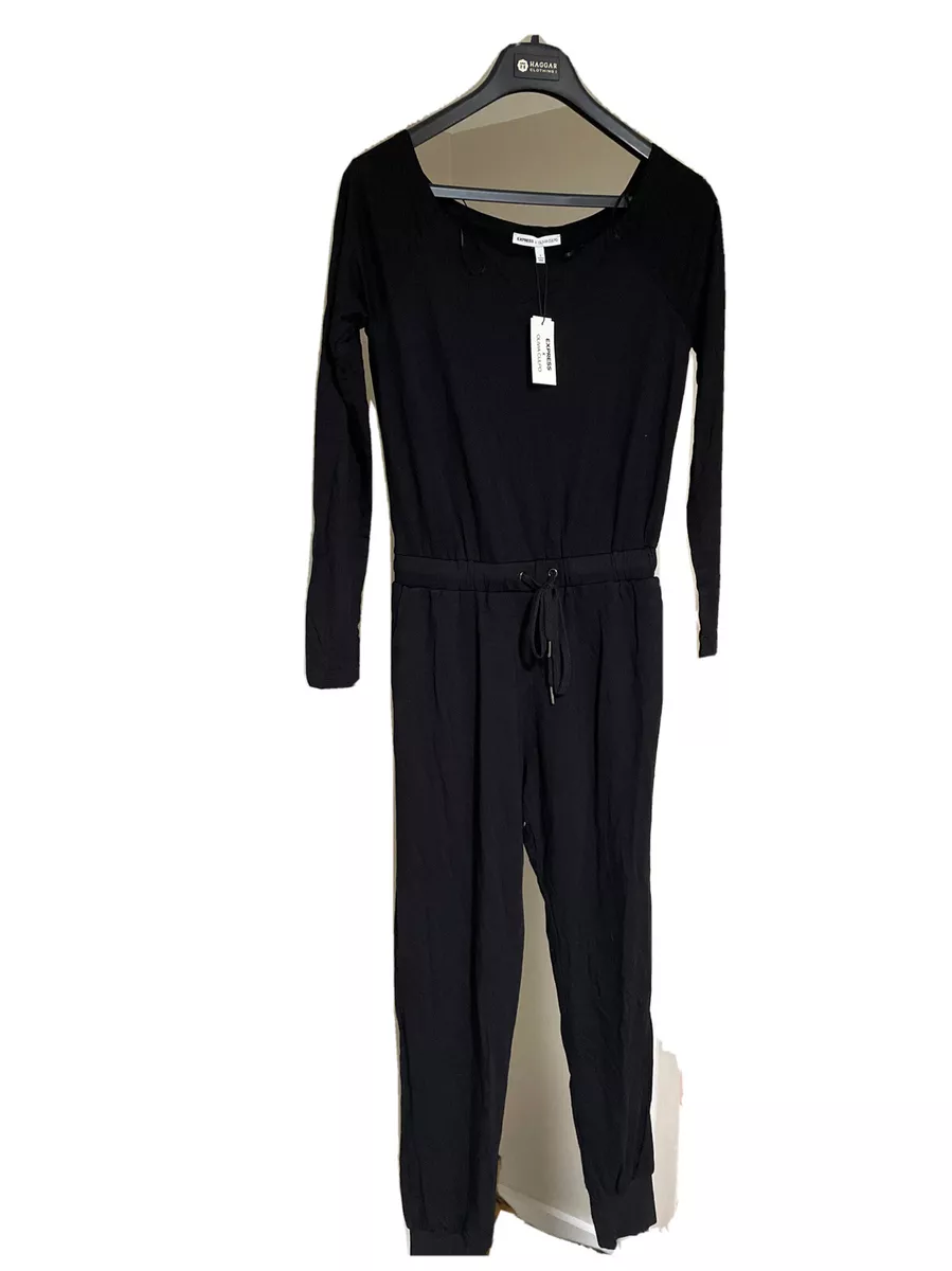 Women s Express x Olivia Culpo Black Long Sleeve Boatneck Jogger Jumpsuit sz S
