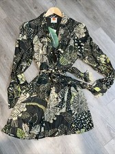 NWT Farm Rio Size M Green Cool Leopard Mini Wrap Dress Green Tropical Beaded