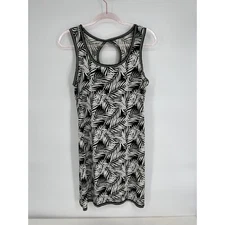 Max Studio Tank Dress Black White Palm Print Sleeveless Casual Dress M