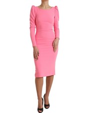 DOLCE & GABBANA Dress Pink Polyester Long Sleeves Sheath Midi IT42/US8/M 2330usd