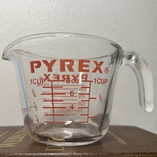 Vintage PYREX Glass 1 Cup 250ml Measuring Cup Red Lettering 1950s Collection
