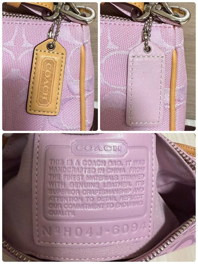 Coach Signature Demi mini Pouch Hand Bag Canvas Leather Pink 6094