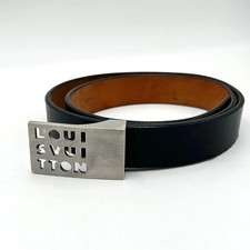 Louis Vuitton Santur LST Buckle Belt Black Silver Hardware Men's Accessories