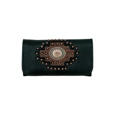 American West Womens Midnight Copper Black Leather Trifold Wallet OS