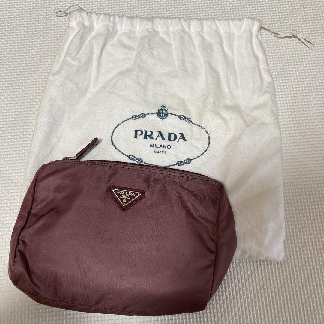 Prada Dark Purple Pouch with Storage Bag - Pre-Owned from Japan, Minor Stains