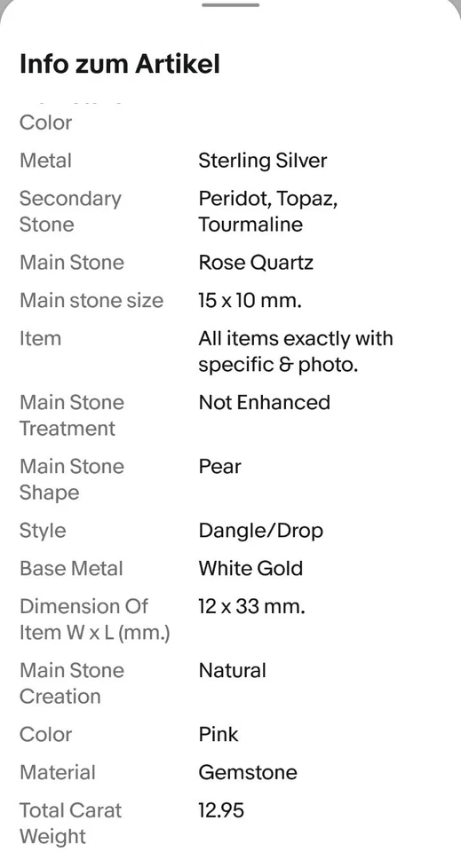 925Sterling Silber Ohrstecker HÄNGER Echte Edelsteine Rosenquarz +u.a.585K... - Bild 4 von 4