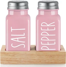 Pink Salt and Pepper Shakers Set with Holder - Pink Kitchen Home Decor and Acces
