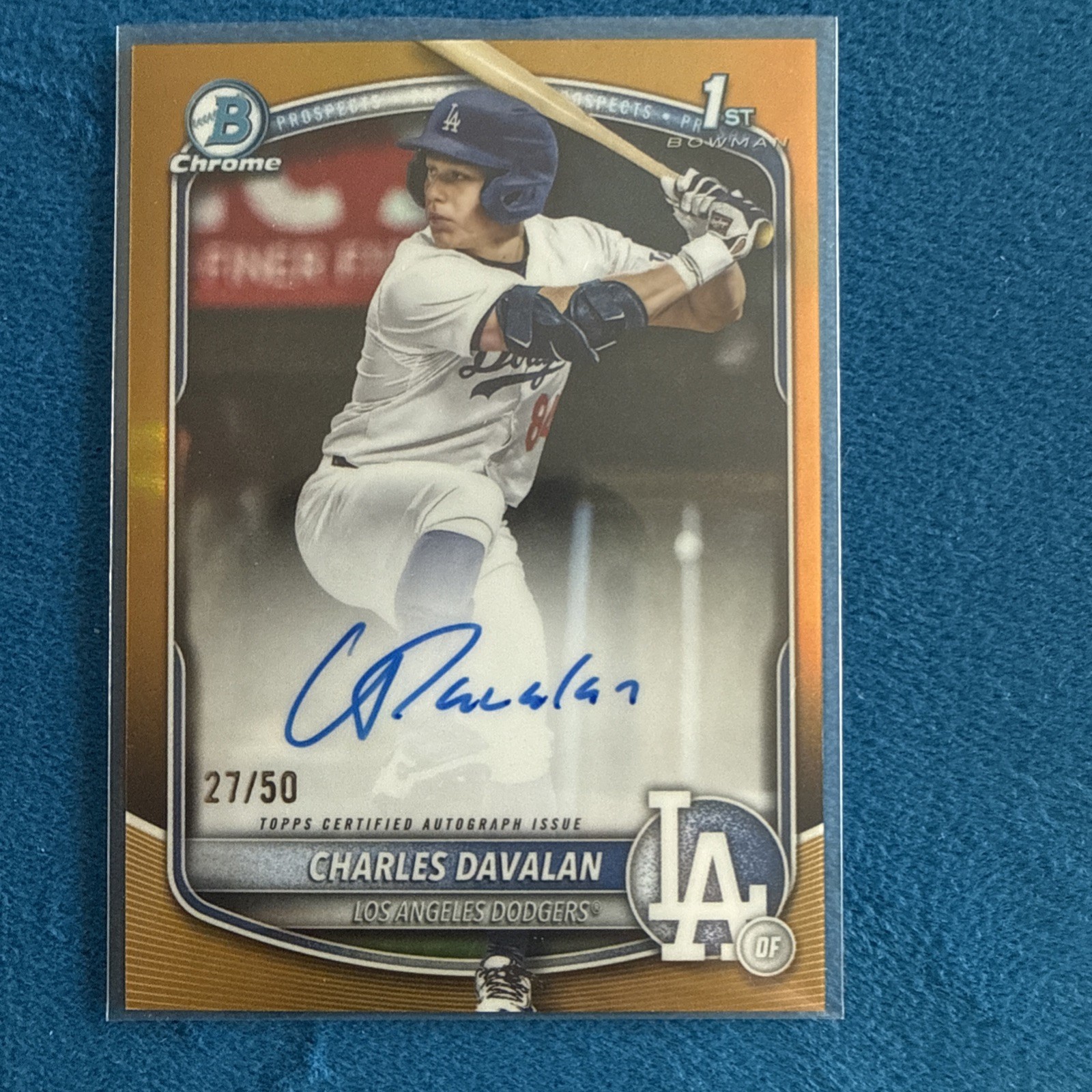 2025 Bowman Chrome Draft Charles Davalan Gold Refractor Auto 27/50 - Dodgers