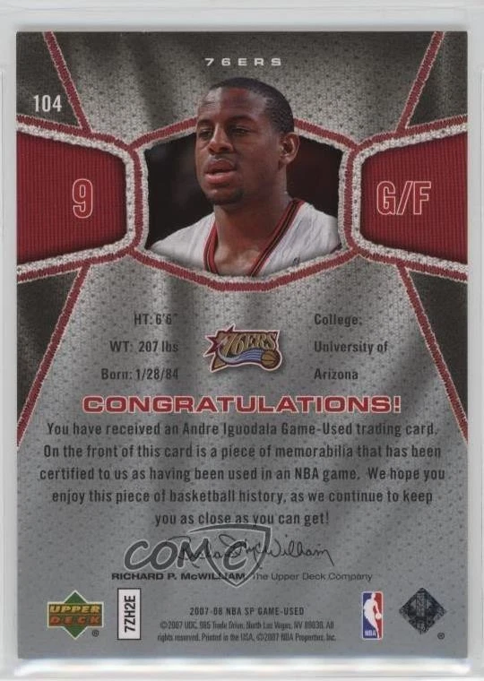 2007-08 SP Game Used Andre Iguodala #104 - Image 2 of 2