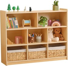 Montessori Toy Shelf 35.4" H 3-Tier Toy Storage Organizer W/ 8 Cubby Wooden